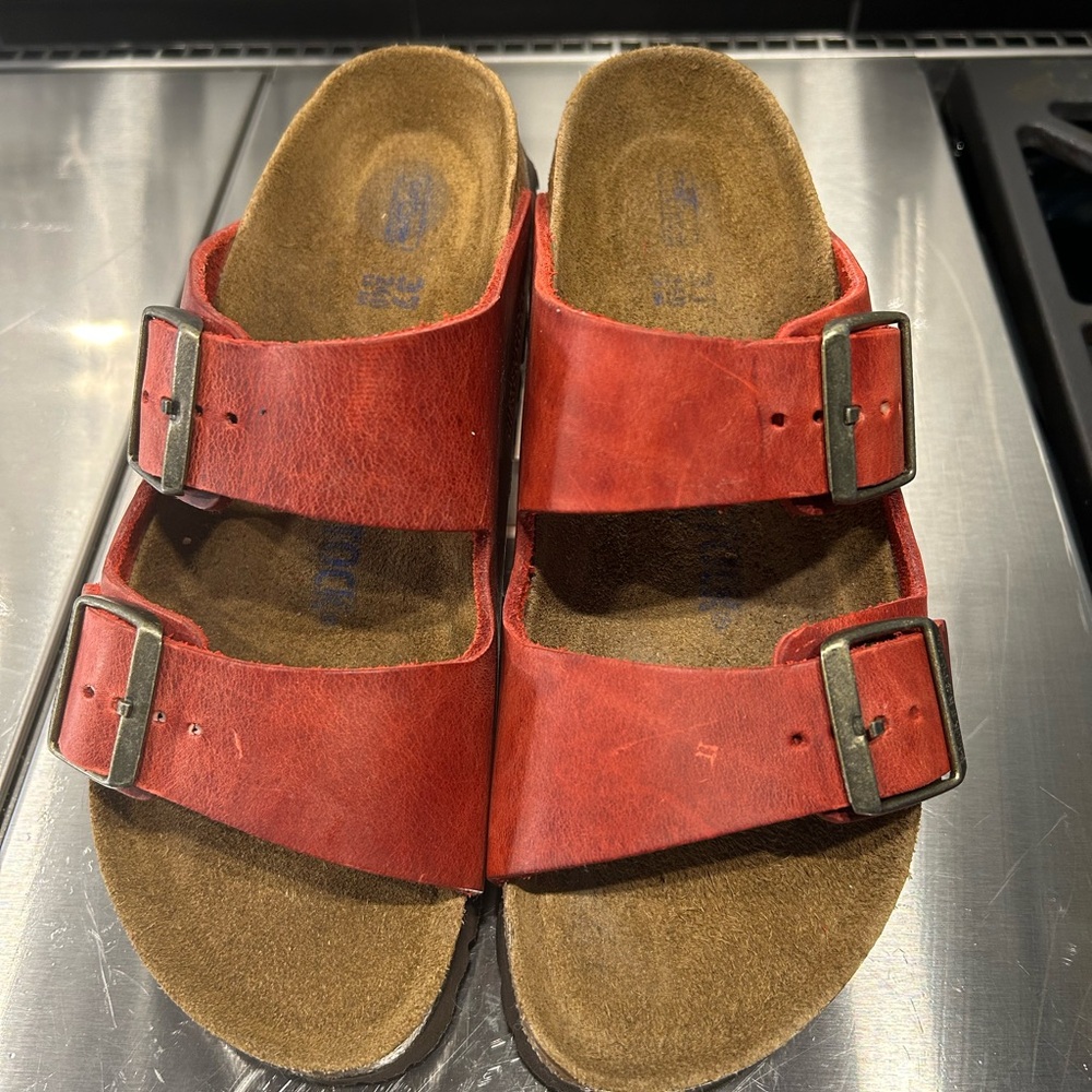 Birkenstock Women's Red Double-Buckle Arizona Sandals